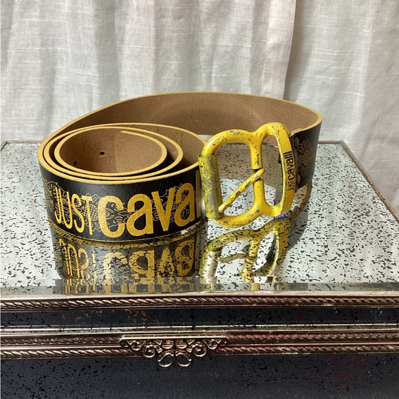 Just Cavalli Genuine Leather black and yellow belt; Size: 100